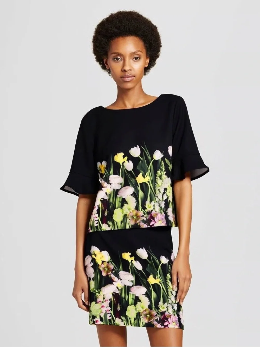 Victoria Beckham for Target Black Photo Floral Top + Skirt Set – Size XS